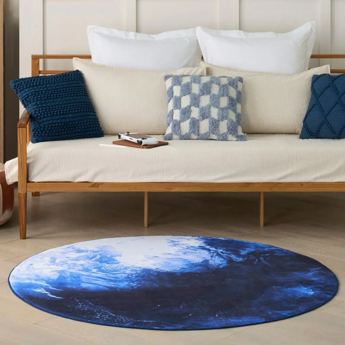 Nourison Imagination Moon 5' x Round Blue Kids Washable Indoor Area Rug