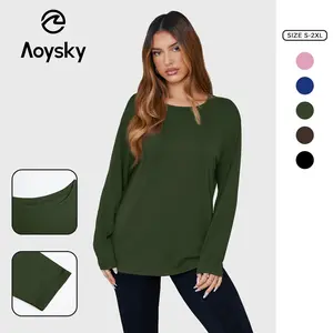 Aoysky Womens Long Sleeve Oversized T Shirts Basic Crewneck Workout Tee Tops 2026 Fall Loose Fit Casual Y2K Clothes