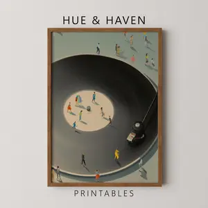 Vinyl Record Player Art Print Retro Turntable Wall Decor Vintage Music Lover Poster Mid Century Modern Home Gift