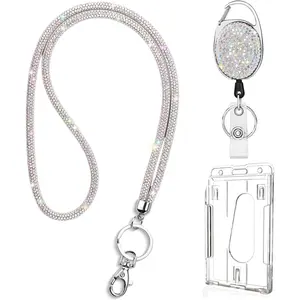 Retractable ID Badge Holder with Bling  Strap Lanyard, Bling Badge Reel with Clear Card Holder for Office Worker Teacher  (Colored)
