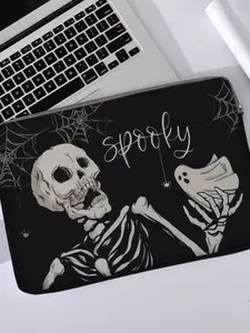 Skull Print Laptop Backpack, Soft Notebook Sleeve, Fits Laptops & Tablets, Halloween Zipper Storage Bag, Casual Style, All Seasons Use