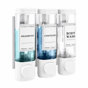 Wall-Mounted Soap Dispenser 3-in-1, Shampoo & Conditioner Shower Dispenser, No Drill Bathroom Organizer, ABS Plastic