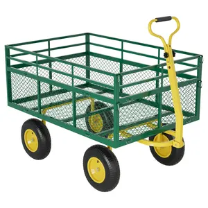 COZONY Garden Cart, 1400 lb Capacity, Mesh Utility Garden Wagon w/ Removable Sides, Flexible Handle & 13" Tires, Green+Yellow