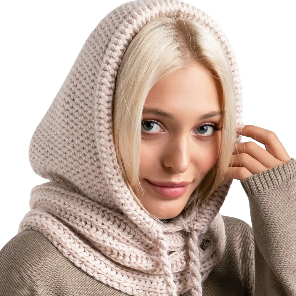 Knit Wool Balaclava  Warm Mohair Hooded Scarf Knitted Hooded Hat Winter Hats for Women Neck Warmer