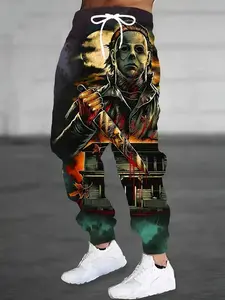 Men's Horror Character Micheal Myers Graphic 3D Pattern Printed Casual Comfortable Sports Pants With Drawstring - Loose Fit with Pockets Trousers,  All-Season for Adults | Halloween Gift | Durable Fabric Sweatpants Jogger