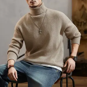 Men's Turtleneck Drop Shoulder Cable Knit Sweater Heavyweight Warm Solid Color Pullover Long Sleeve Casual Loose Urban Fashion Men's Top Suitable for Autumn and Winter College Style