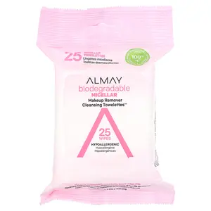 Almay Makeup Remover Cleansing Towelettes, With Micellar , 25 Wipes