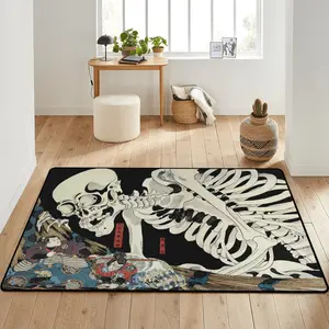 Gothic Skeleton Rug - Vintage Japanese Art Rug - Sofa Area Bedroom Rug