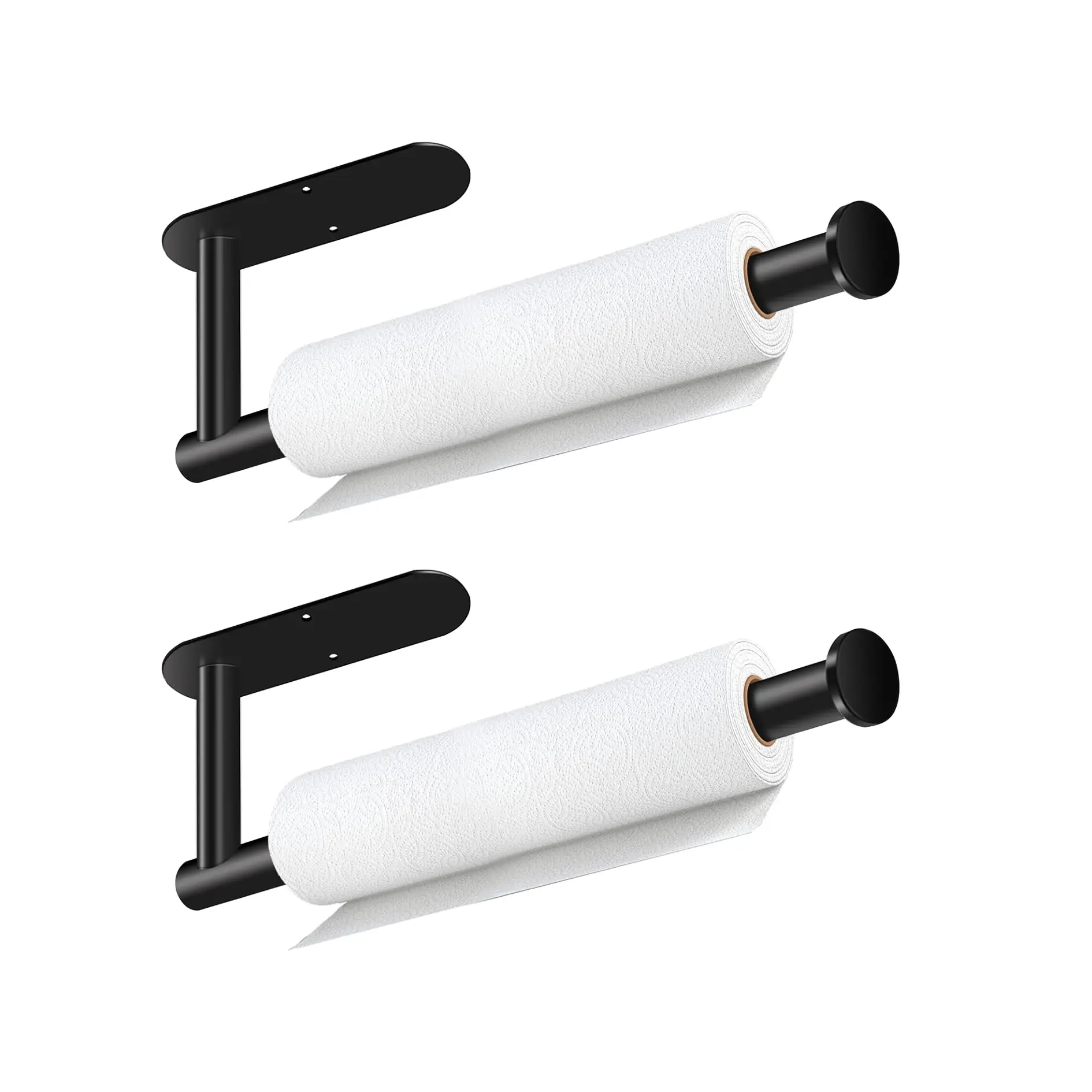 Black Stainless Steel Paper Towel Holder, Wall Mount Under Cabinet Organizer, Self Adhesive & Drilling Mountable, Paper Towel Rack for Kitchen, Sink, Bathroom, Pantry and Fridge