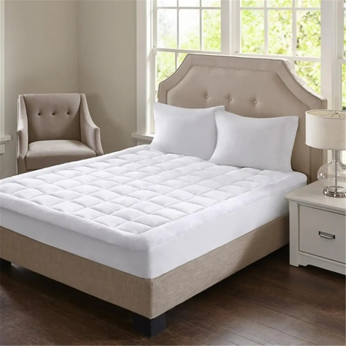 212 MAIN Quilted Mattress Protector - Soft Cloud Overfilled Plush Fabric Waterproof Top Bedding, White Cloud Mattress Pads, Toppers & Protectors, Double-Layer Waterproof Mattress Pads, Toppers & Protectors