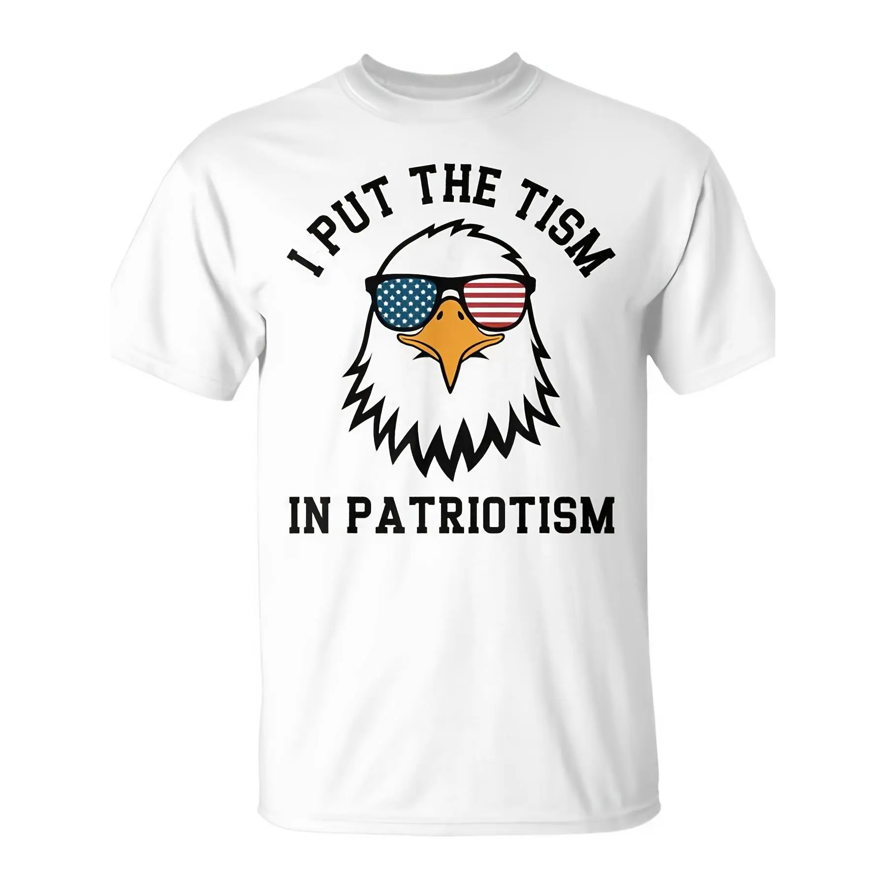 Men's Oversized "I Put The Tism in Patriotism" American Eagle Graphic Tee, 100% Cotton Breathable Crew Neck Casual Streetwear Relaxed Short-Sleeve Tee