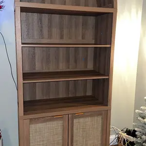 SICOTAS Book Shelf Arched Cabinet Bookshelf Arch 84.2" Tall Bookcase 5 Tier Large Bookshelves with Doors Storage Rattan Boho Wide Book Shelves Case for Living Room Kitchen Office Bedroom Library, Robust and Durable