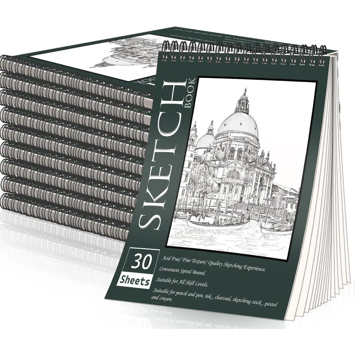 10 Pack Sketch Books 8.5" x 11", Top Spiral Bound Sketch Pad, Bulk Sketchbook, 300 Sheet Total (68lb/100gsm), Drawing Paper Pad, Sketchbooks for Kids & Adults, Art Supplies