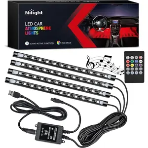 Nilight 48 LEDs DC 5V Multicolor Music Car Strip Light Under Dash Lighting Kit with Sound Active Function and Wireless Remote Control, 2 Years Warranty, 4PCS USB Interior Lights Rgb Mode #SummerVibes