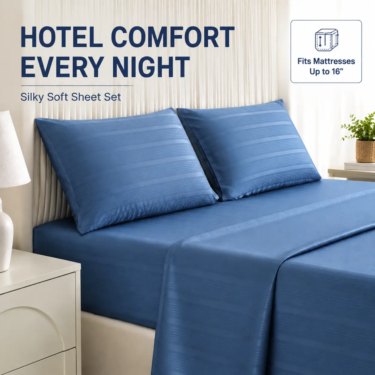 CANSUNCH Luxury 4-Piece Satin Jacquard Sheet Set, Hotel Quality Bedding, Deep Pocket Fitted Sheet Fits Up to 16" Mattresses, Soft, Breathable & Wrinkle Resistant