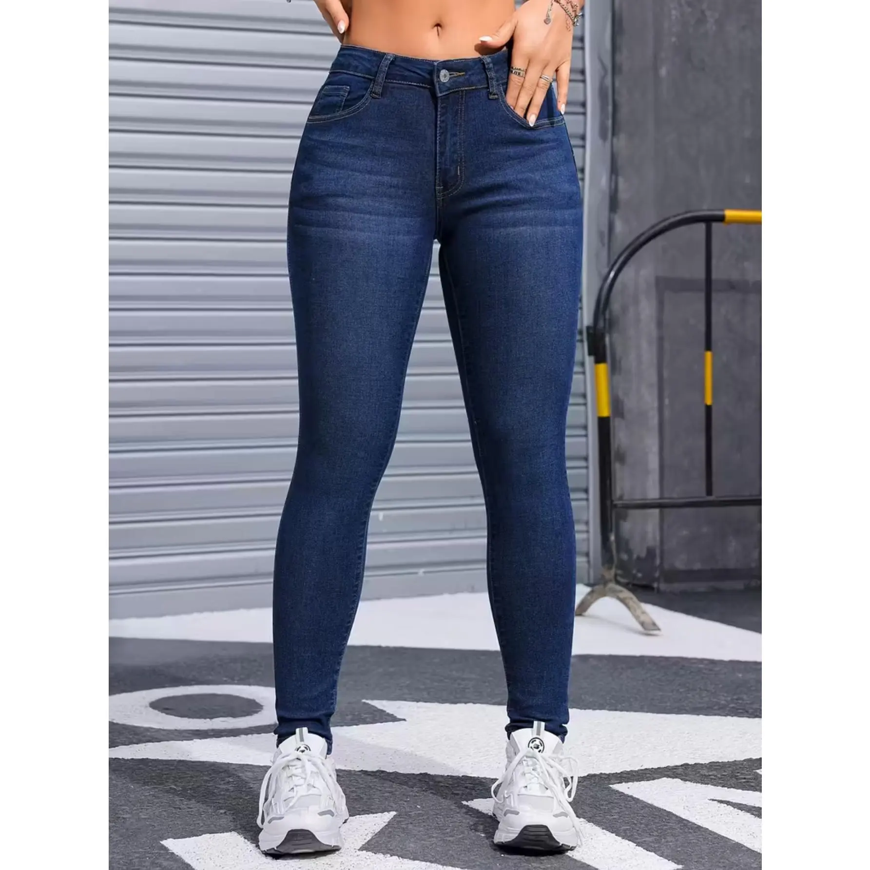 Women's High-Stretch Skinny Jeans - Lady's Casual Slim-Fit All-Season Trousers with Viscose-Cotton-Elastane Blend Fabric, Pockets, Multi-Size Options, Denim, Trouser Bottoms, Pocket, Pants, Opaque Denim