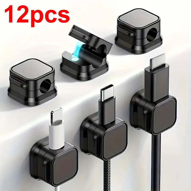 12 Pcs Cable Clips - The Ultimate Cord Holder & Cable Organizer, Cable Management Kit, Office Gadgets, Desk Tidy, Desk Accessories For Desk, Home, Car & Office - For Everyone - Organize Cables & Wires - Perfect Gift for Tech Lovers & Students