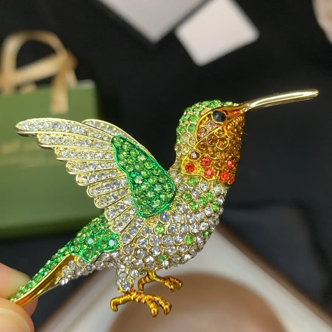 high end designer Brooch collection beautiful pin hummingbird blue sky flowers