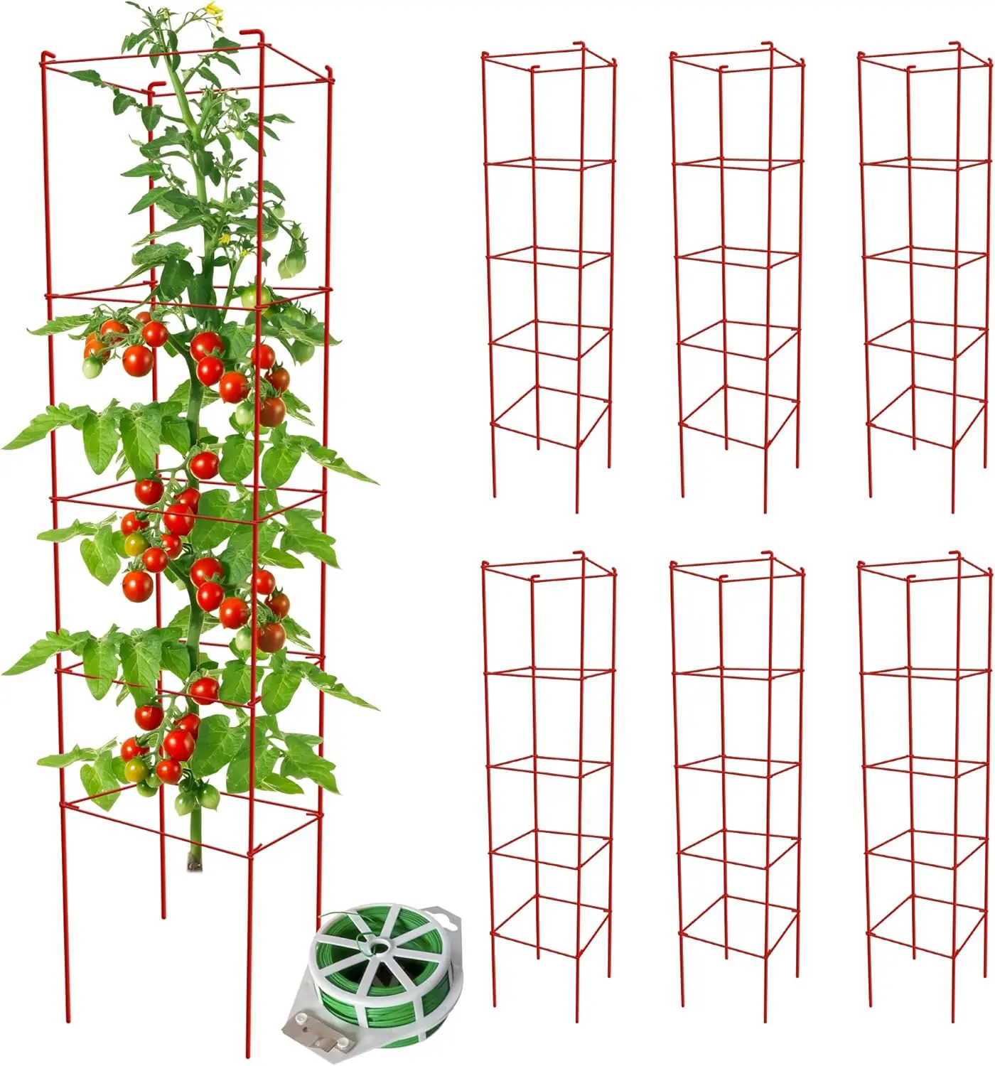 ARIFARO Tomato Cages 6 Packs 57 Inches (H) Plant Stand with 164 Feet Twist Ties, Heavy Duty Garden Plants Support for Tomatoes, Cucumber, and Other Climbing...