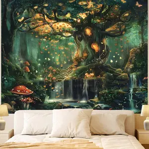 Apdidl Forest Wall Tapestry for Bedroom, Nature Green Tree of Life Tapestries Wall Hanging, Fairy Tales Magical Landscape Backdrop Tapestry for Living Room Dorm Decor (51"X60")