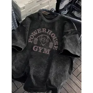 2026 Fun Fitness Casual Vintage Short Sleeve Washed aging retro trendy T-Shirt Gorilla World Gym & Powerhouse Gym print