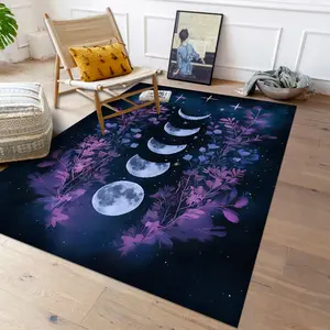 Creative Floral Moon Carpet, Soft Non-Slip Washable Rug for Living Room & Bedroom Decor, Universal Home Decoration