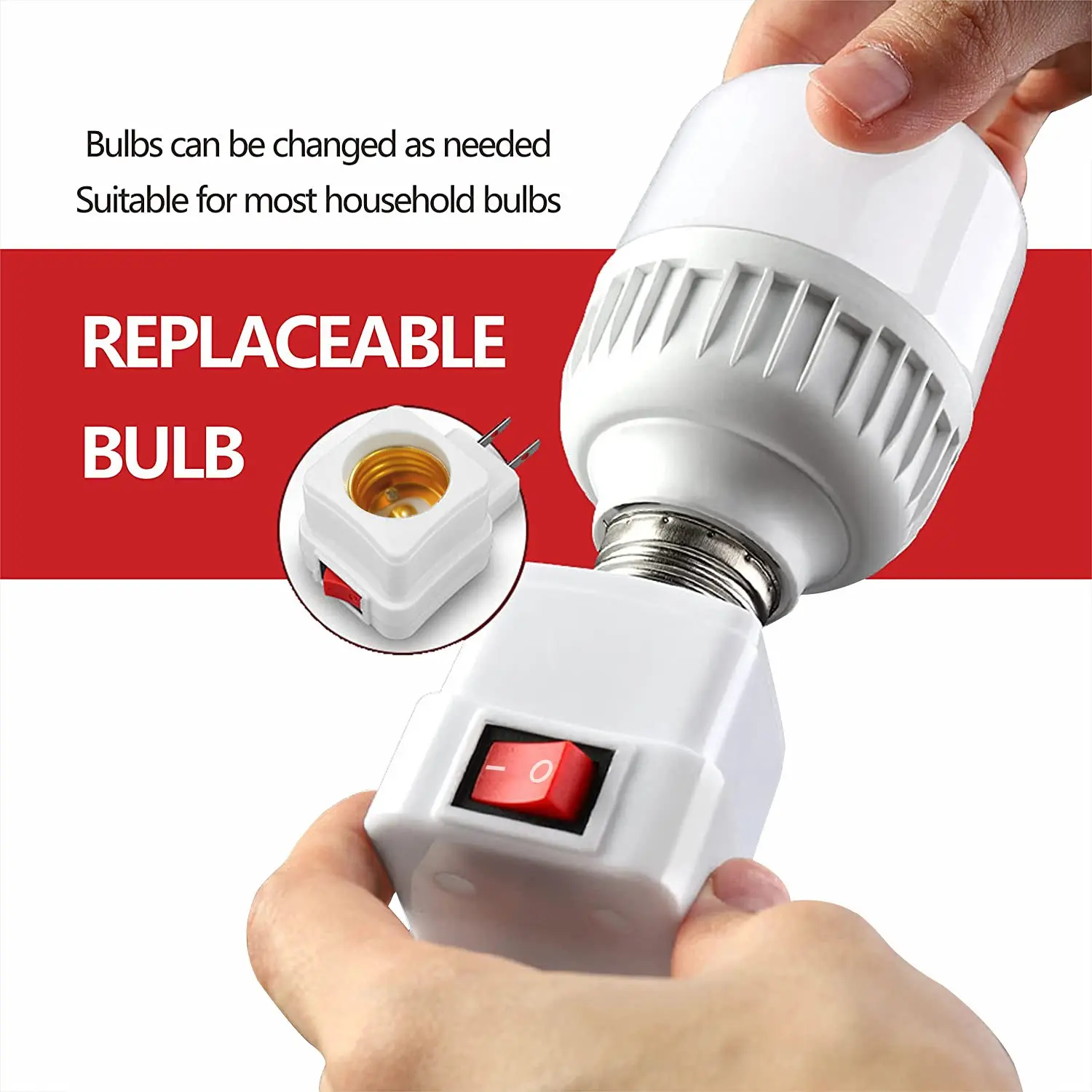 Kasotile Bulb Plug Adapter, Versatile, Independent Switch, Compatible with E27 Screw Base, Suitable for Household Socket with Pins and Switch, Replaceable Lights, Lighting Accessories