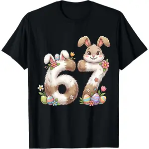 Women's Easter celebration with rabbits and eggs Graphic T-Shirt - Short Sleeve Crew Neck Regular Fit Casual Wear | Soft & Breathable Fabric, Durable Print, Everyday Comfort, Machine Washable