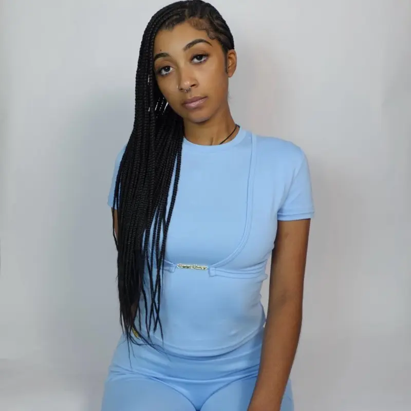 FemmeHaven Cerulean Set - Light Blue Short Sleeve Top, Bolero, Matching Pants