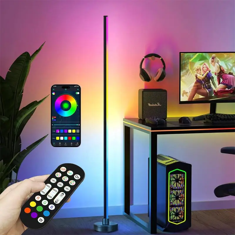 LED Floor Lamp, RGB Color Changing Mood Dimmable LED Lights Lamp with APP & Remote Control, Music Sync LED Lamp for Living Room, Bedroom, Home, Party