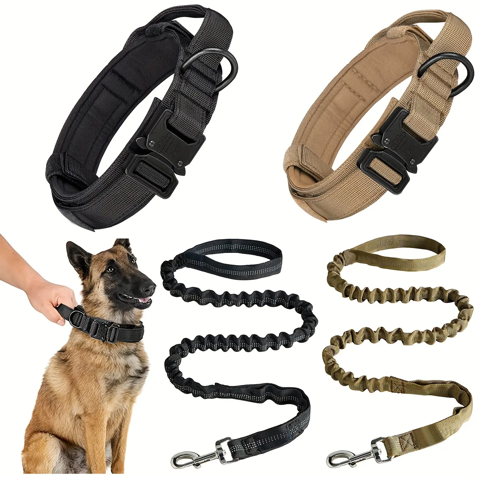 Heavy Tactical Dog Collar & Leash Set - Adjustable, Durable Polyester, Metal Buckle Hold, Chew Resistant for All Dog Sizes, Multiple Colors, Ideal for Training & Daily Walks