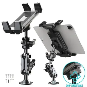Heavy Duty Car Truck Phone & Tablet Mount with Drill Base, 360 ° Rotation Height Adjustable Two-Stage Support Arm Aluminum Alloy Tablet Holder for Semi Trailers Truck Car Boat Vans RVs Pickup Dashboard Wall, Universal for 4.7-12.9" iPad iPhone All Phones