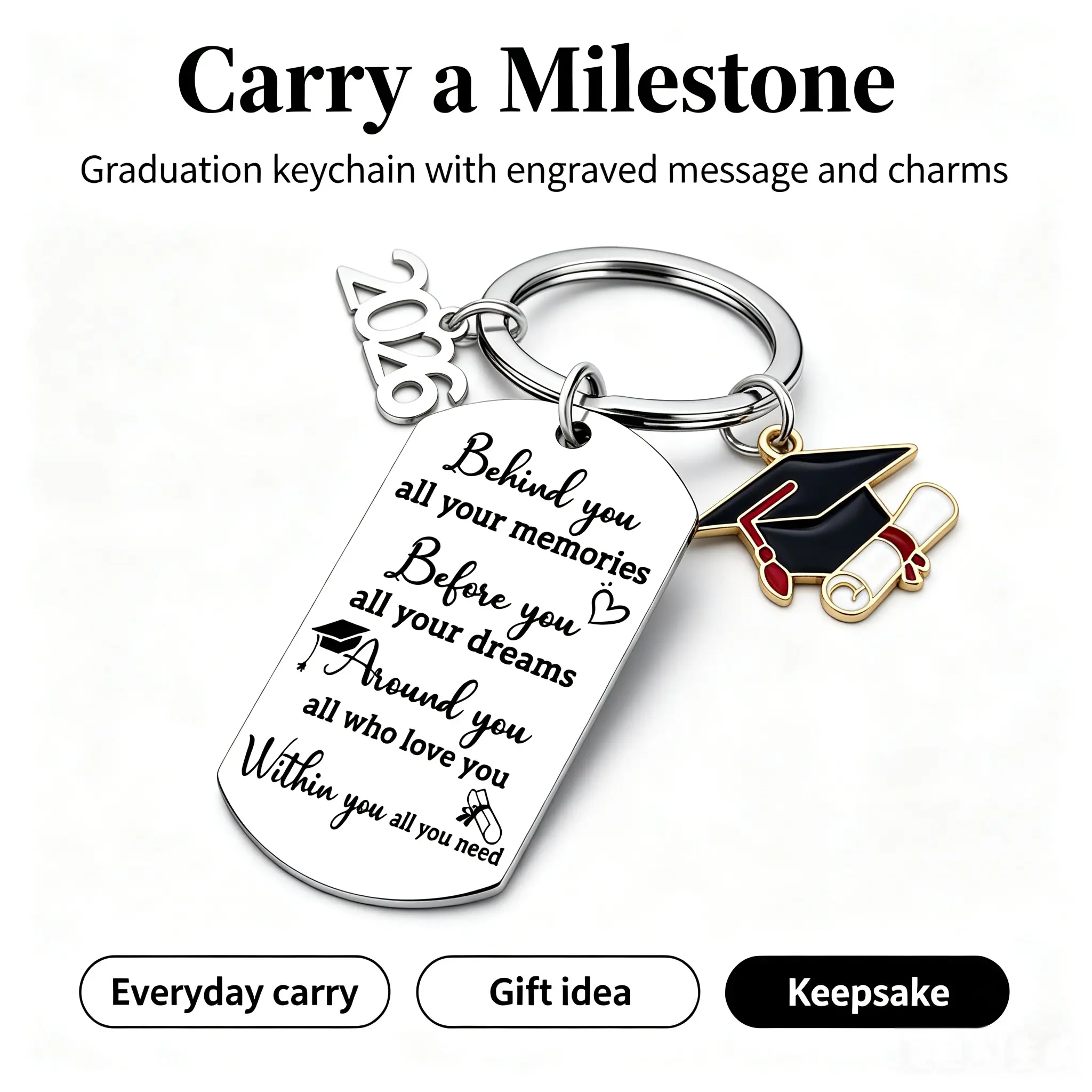 Stainless Steel Inspirational Keychain with "Behind You All You Need" Quote - 2026 High School Seniors Graduation Gift, Unisex Fashion Accessory Keepsake