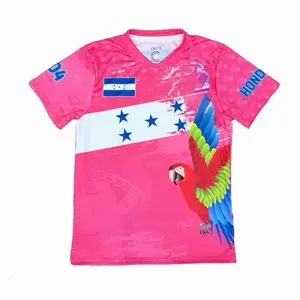 Honduras Pink Soccer Jersey with National Shield Blue and White Design for Fans of the Honduras Soccer Team