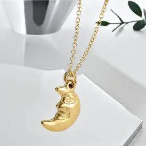 Elegant Moon Charm Necklace for Women, Gold-Accent Stainless Steel Statement Jewelry, Fashion Party Gift