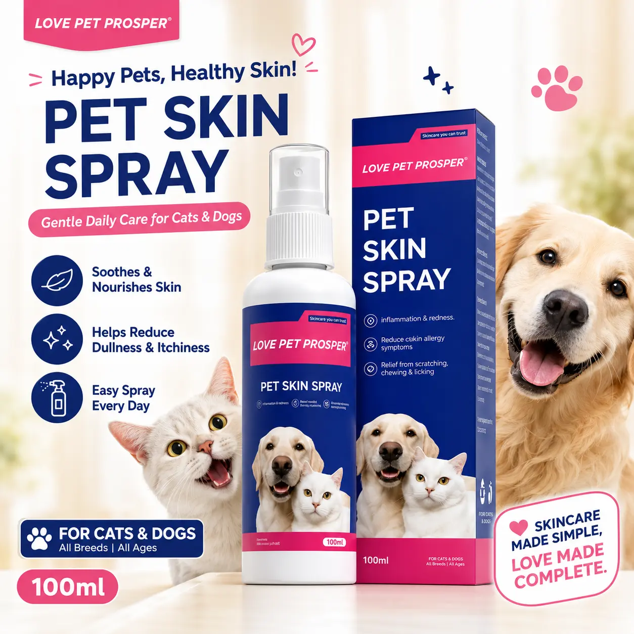 LOVE PET PROSPER Dog & Cat Compact Skin Care Spray Bottle, Dry Skin Aid, Soothes & Nourishes, Reduces Dullness & Itchiness, Hot Spot & Paw Coat Support, Gentle Daily Use | COD