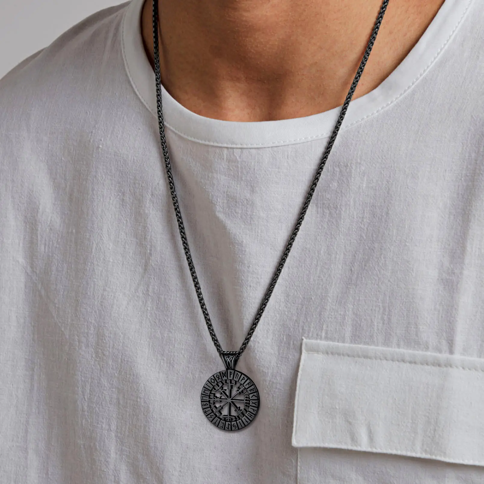FaithHeart Viking Runes Vegvisir Necklace Stainless Steel