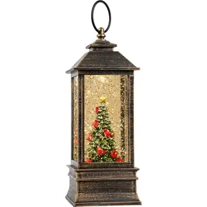 VISFLAIR 10'' Lighted Christmas Tree Cardinal Music Snow Globe Water Lantern with Swirling Glitter Decoration for Christmas Home, Living Room, Battery Operated or USB Powered