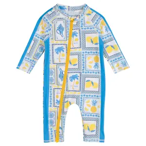 Sunsuit - Long Sleeve Romper Swimsuit | "Mediterranean Lemons"