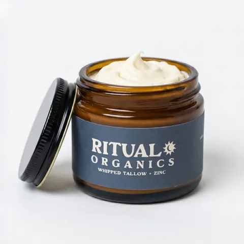 RITUAL ORGANICS Whipped Tallow Sun Balm - Grass-Fed Beef Tallow Face Moisturizer with Non-Nano Zinc Oxide, Organic Jojoba, Rosehip and Lavender, Non-Comedogenic Daily Balm for Face and Body, 2 oz