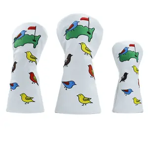 Golf Club Head Covers| Masters Inspired Birdie Pattern Golf Headcovers| Set for Driver, Fairway Wood, Hybrid| Golf Accessories| Essential golf accessory