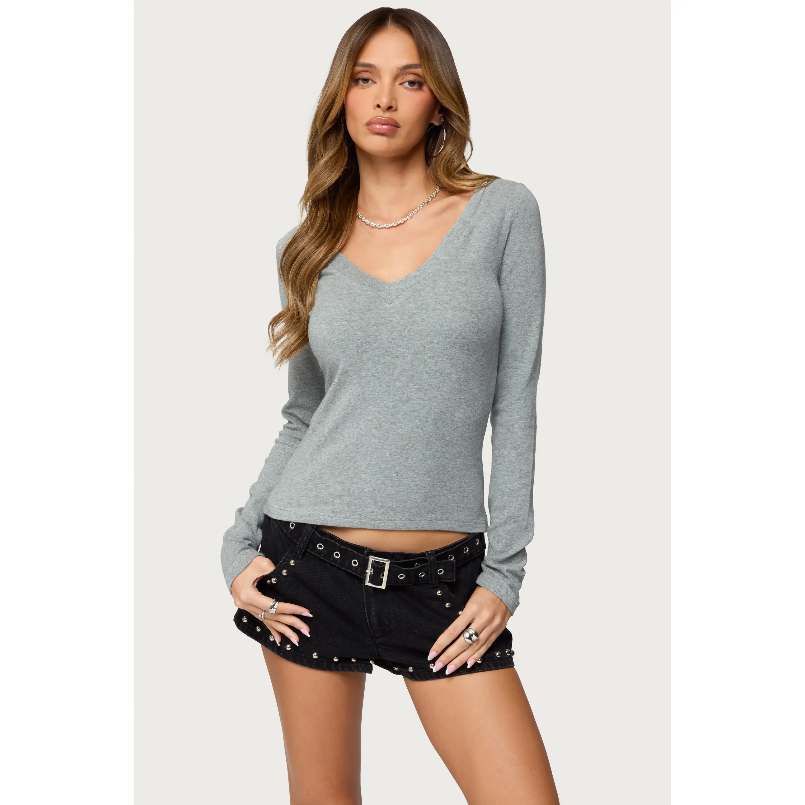 Larna V Neck Ribbed T Shirt