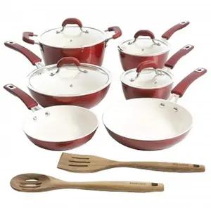 Kenmore  Arlington Aluminum Ceramic Coated Nonstick Cookware Set, Metallic Red - 12 Piece