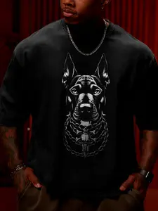 Gym Pump Cover Men's Oversized Tee | Cool Touch Polyester Graphic Shirt | Wrinkle Free Doberman Print mens  clorhing short sleeve t-shirt trendy top gym  shirt  finds  tiktok  shop  creator  picks spring summer casual wear _ collection