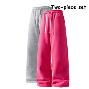 Men’s 2-Pack Loose Fit Sweatpants, Drawstring Casual Wide-Leg Pants, Soft Straight-Leg Lounge Joggers