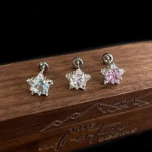 Hypoallergenic 5-Point Star CZ Cartilage Stud Earrings, Flat Back for Helix, Tragus Piercings