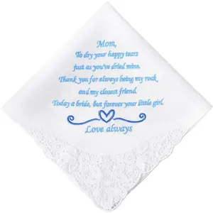 Wedding Handkerchiefs Mother Father of the Bride Gifts, Something Blue Embroidered Hankies Gifts On Wedding Day