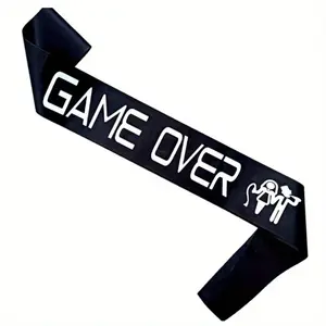 1pc Funny "Game Over" Wedding Sash - Black Fabric Bride & Groom Decoration Groom to Be, Bachelorette Party Decorations - Perfect Wedding, Engagement, Bachelor Party Gift for Bride, Groomsmen, Mother of the Bride - Easy-to-Wear Wedding Accessory