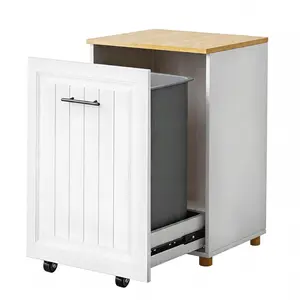 10 Gallon Pull Out Trash Can Cabinet, Freestanding Kitchen Trash Bin Cabinet, Hidden Garbage & Recycling Cabinet, Pet Proof Trash Can Holder for Kitchen, Laundry & Living Room (White)