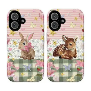 Coquette Bunny & Deer Phone Case, Retro Shabby Chic Woodland Animal Phone Cover,for iPhone 17/16/15/14/13/12/11 ProMax Plus for Samsung phones,an excellent gift for friend or fans.